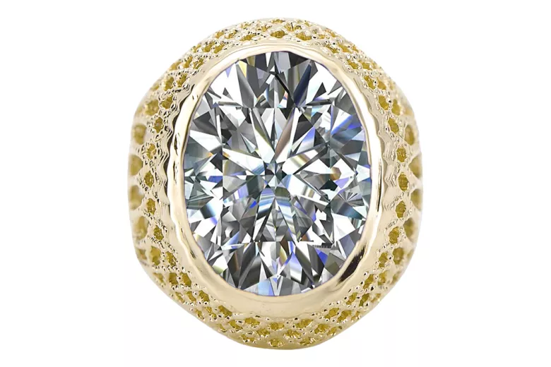 Ring Vintage Stil Zirkon 14 Karat Gelbgold vrc089y